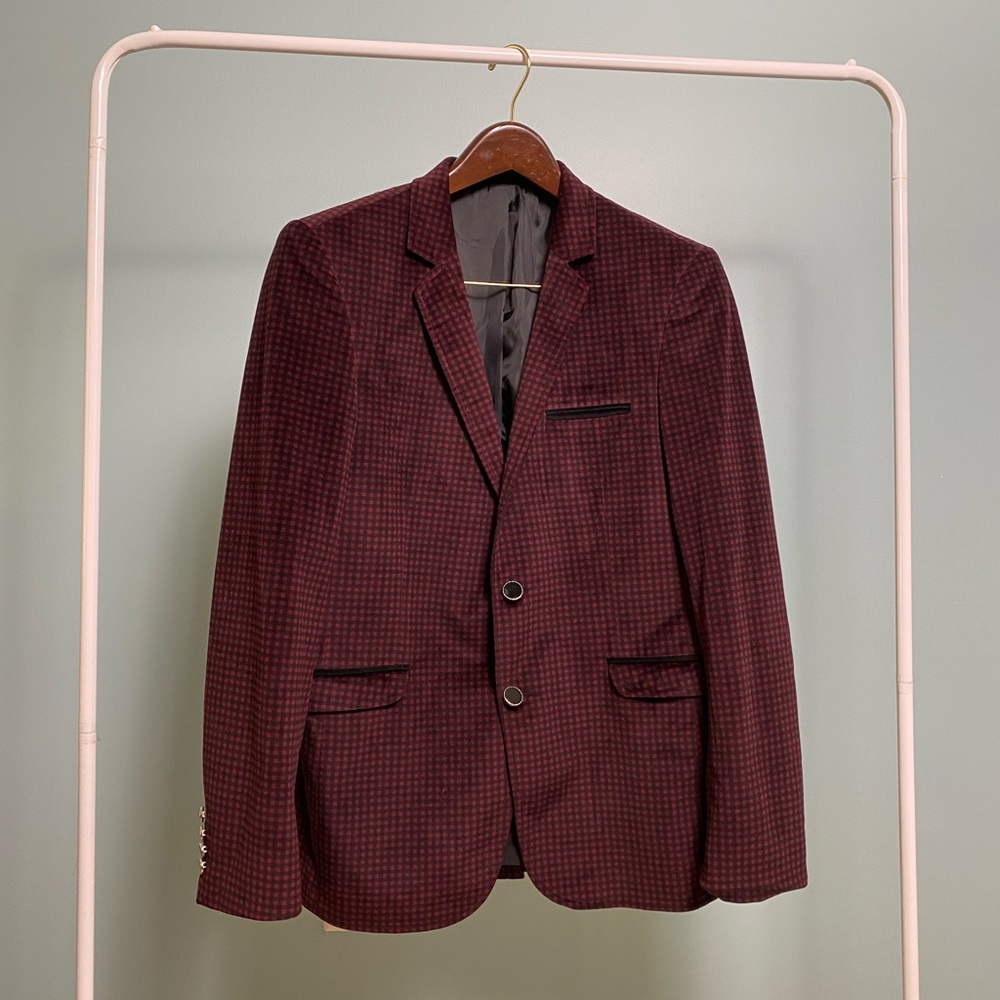 Men's Burgundy Velvet Blazer